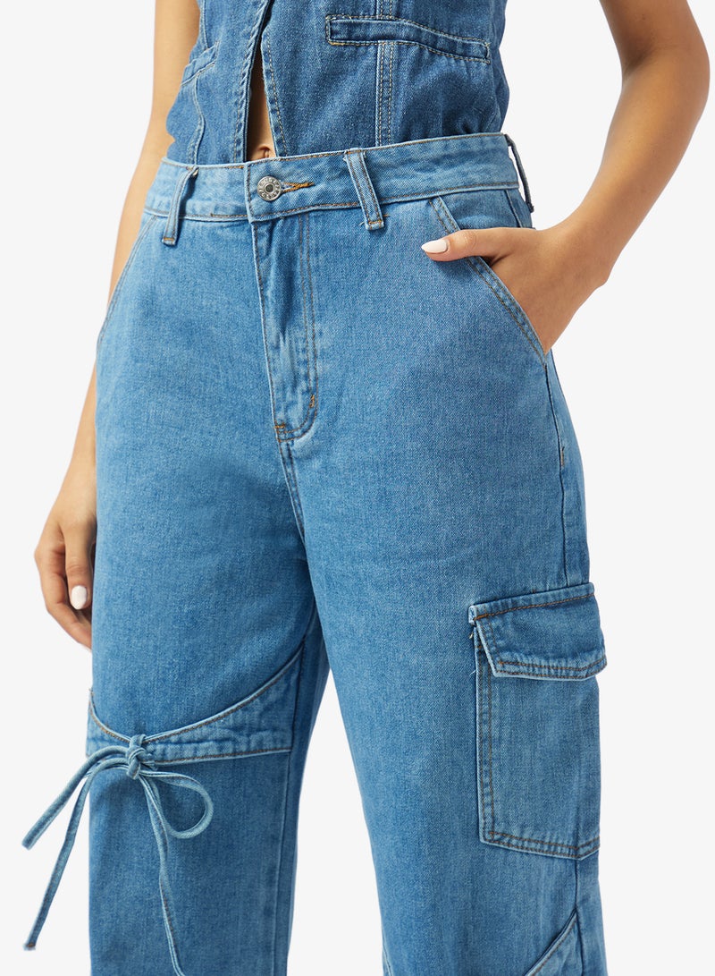 Ginger High Rise Straight Fit Jeans with Bow Detail - Image 4
